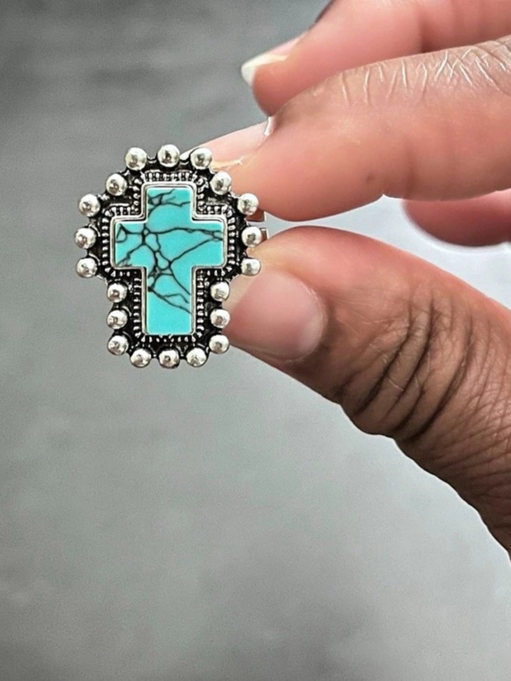 Turquoise Cross Statement Adjustable Ring